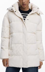 Desigual Flocked Print Quilted Puffer Jacket with Removable Hood