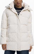 Desigual Flocked Print Quilted Puffer Jacket with Removable Hood