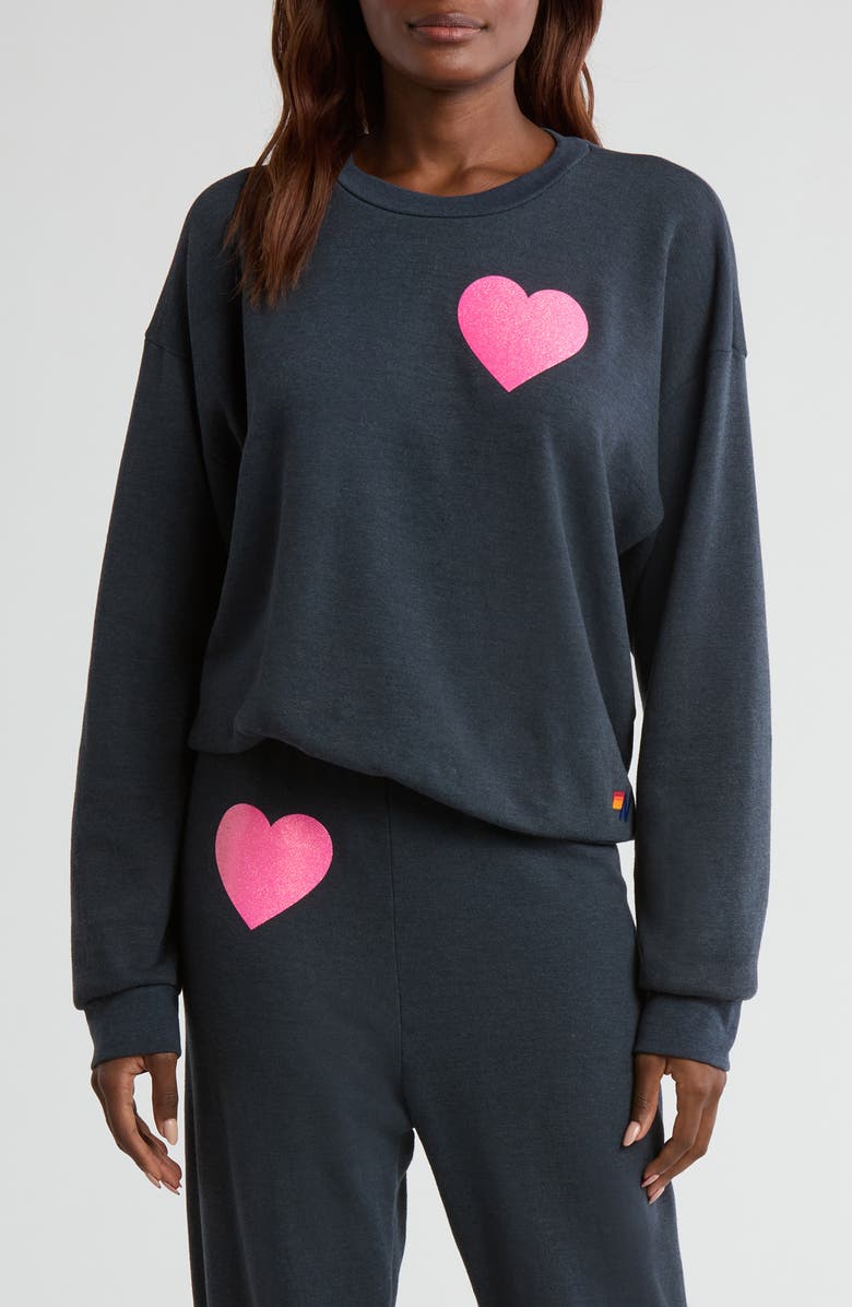 Aviator Nation Glitter Heart Fleece Sweatshirt, Main, color,