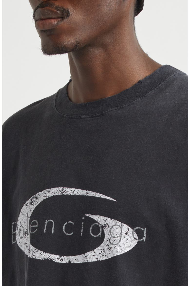 Loop Sports Icon Distressed Boxy Logo Graphic T-Shirt, Alternate, color, 9374 FADED WASHED BLACK
