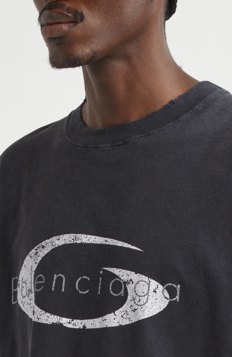 Balenciaga Loop Sports Icon Distressed Boxy Logo Graphic T-Shirt, Alternate, color,