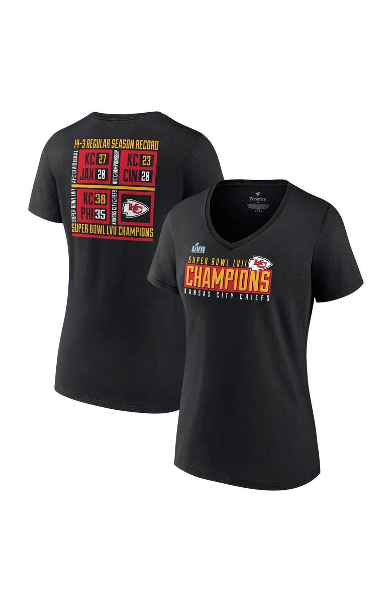 FANATICS Women's Fanatics Branded Black Kansas City Chiefs Super Bowl LVII Champions Scoreboard Showcase V-Neck T-Shirt, Main, color, 