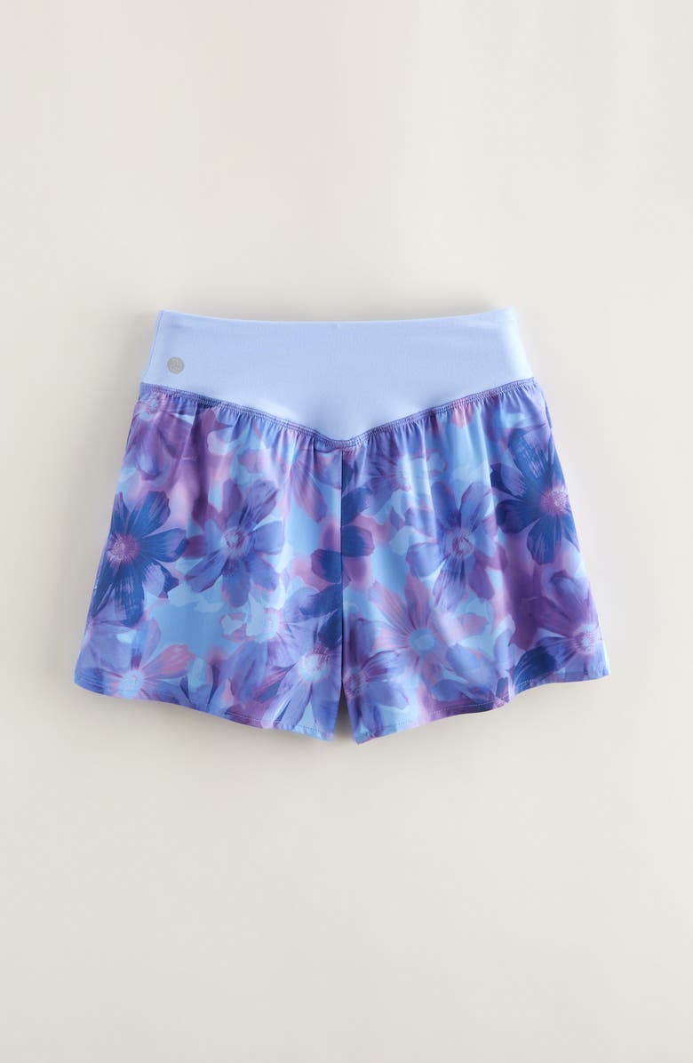 Zella Girl Kids' Finish Line Running Shorts, Alternate, color, Blue Hydrangea Digital Daisies