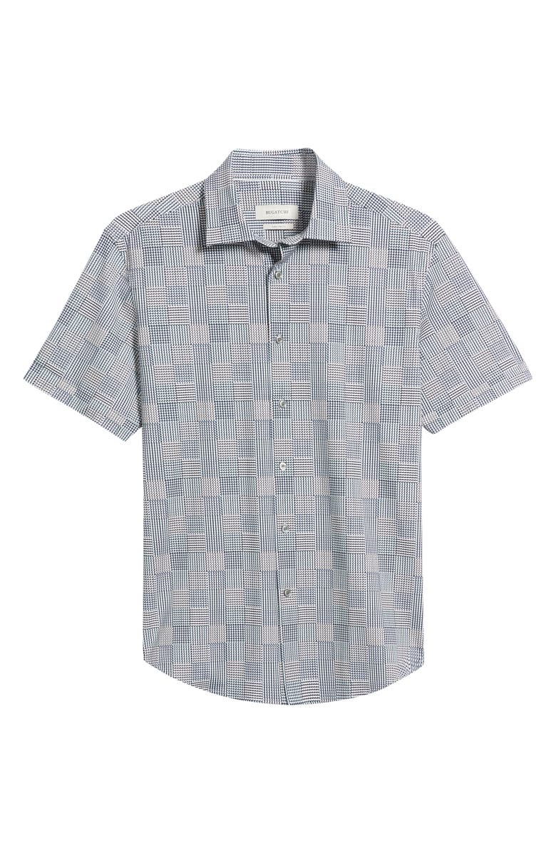 Bugatchi Miles OoohCotton<sup>®</sup> Geo Print Short Sleeve Button-Up Shirt, Alternate, color, Graphite