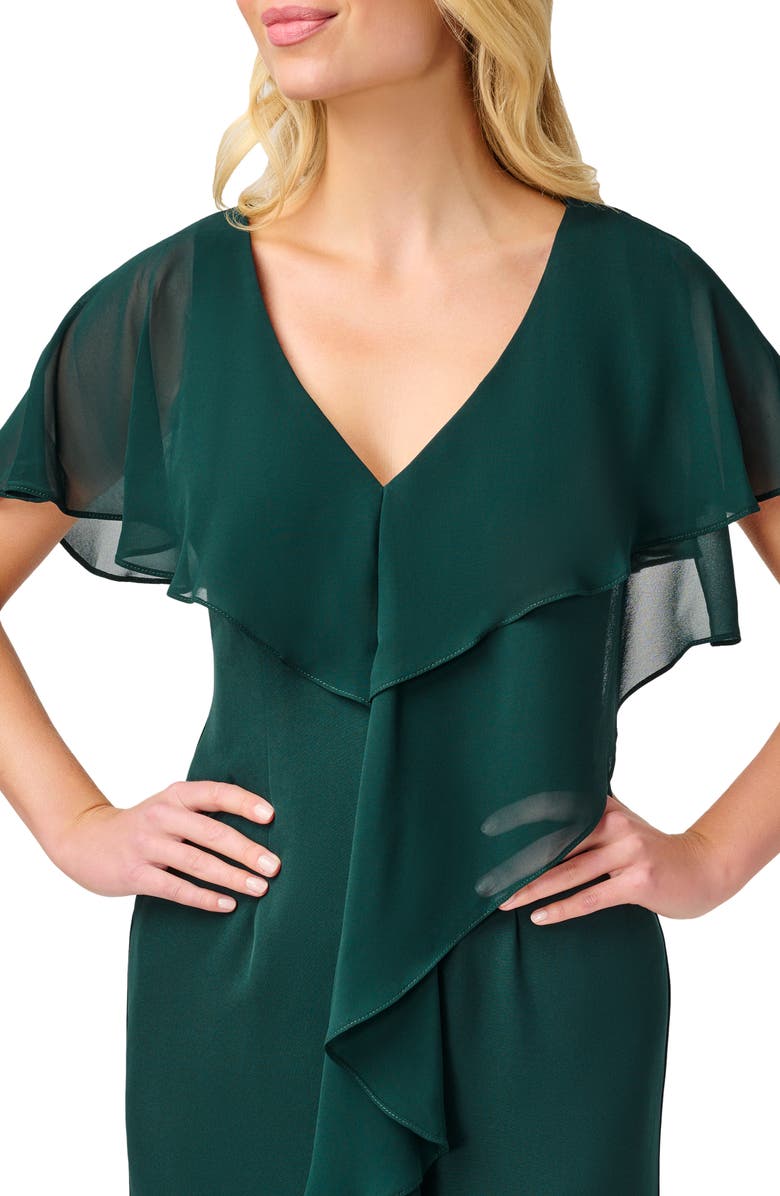 Adrianna Papell Chiffon Overlay Crepe Mermaid Gown, Alternate, color, 