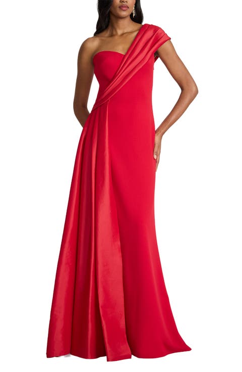 One-Shoulder Crepe & Taffeta Ballgown