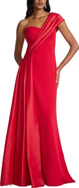 Tadashi Shoji One-Shoulder Crepe & Taffeta Ballgown