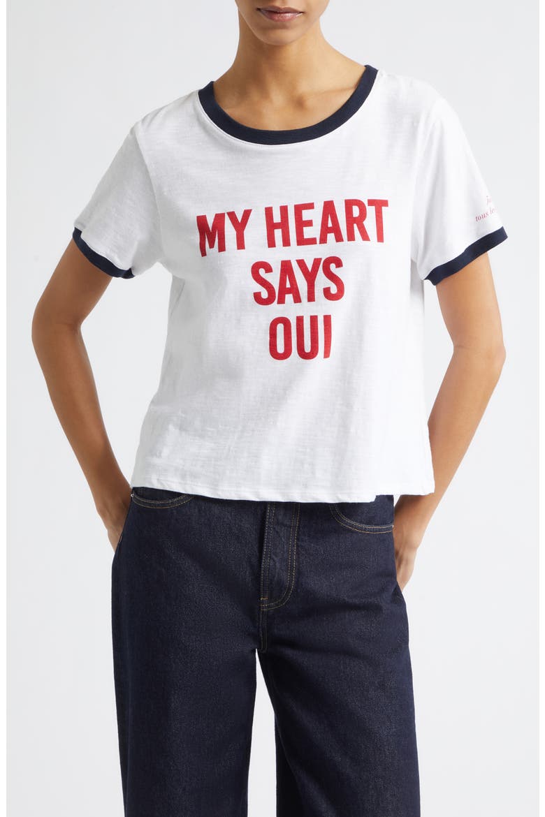 My Heart Says Oui Shrunken Cotton Graphic T-Shirt, Main, color, WHITE MULTI