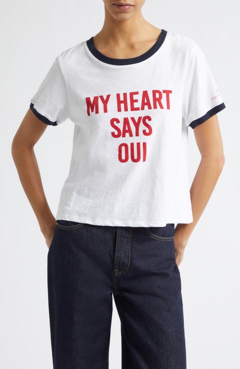 My Heart Says Oui Shrunken Cotton Graphic T-Shirt
