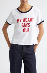 Cinq à Sept My Heart Says Oui Shrunken Cotton Graphic T-Shirt