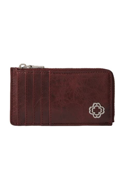 カードケース・名刺入れ [ATHE VANESSABRUNO] BURGUNDY VERTICAL ZIPPER CARD WALLET BR Burgundy Leather Card Holder | Personalised Gifts