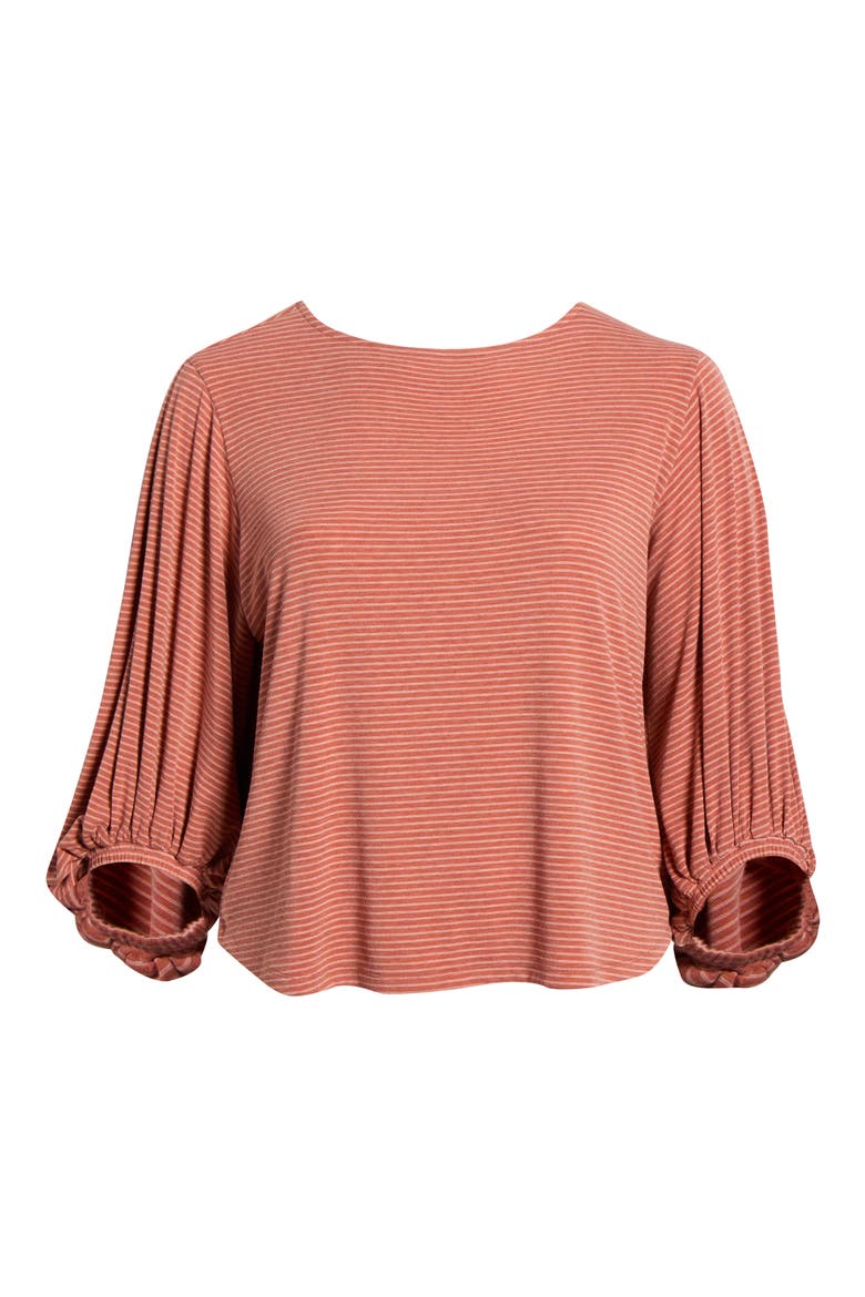 Stripe Balloon Sleeve Knit Top, Alternate, color, HEATHER SANDALWOOD BLUSH
