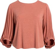 Wit & Wisdom Stripe Balloon Sleeve Knit Top