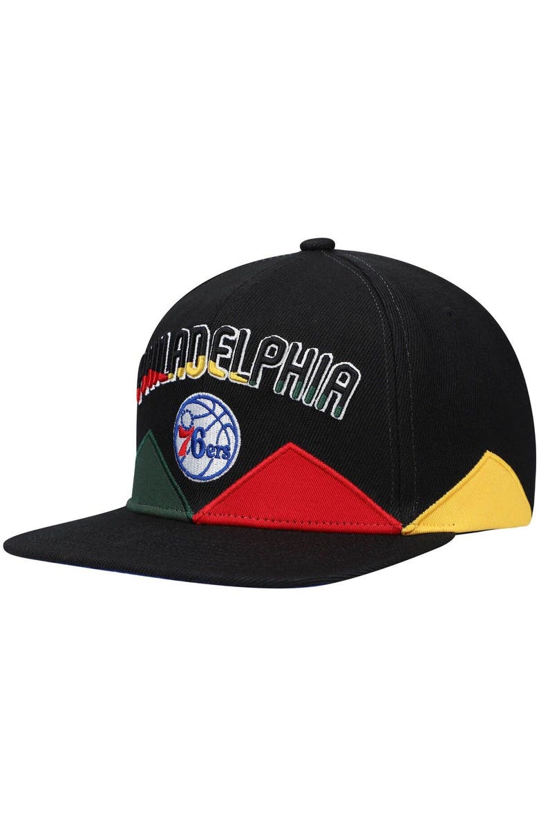 Mitchell & Ness Men's Mitchell & Ness Black Philadelphia 76ers Black History Month Snapback Hat, Main, color, Black