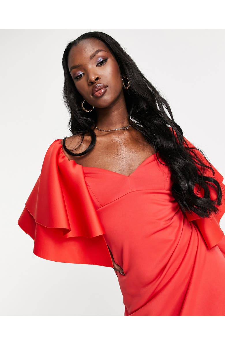 ASOS DESIGN Ruffle Sleeve Midi Dress, Alternate, color, 