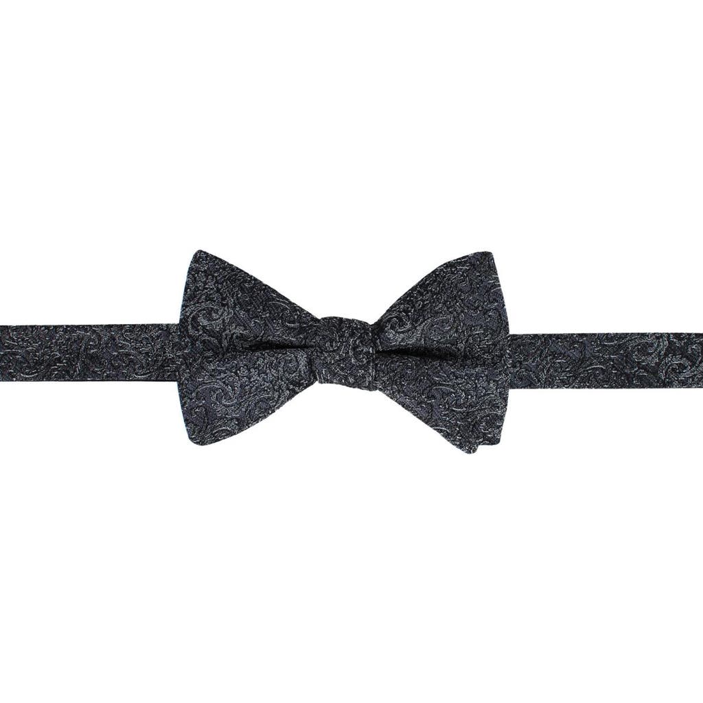 Trafalgar Esteban Scrolling Vines Tone On Tone Patterned Silk Bow Tie In Silver And Black