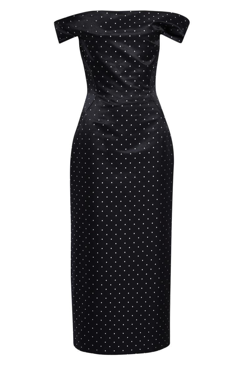 Polka Dot Jacquard Off the Shoulder Column Dress, Alternate, color, BLACK