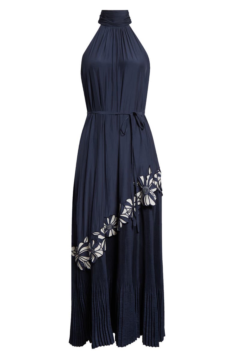 Ramy Brook Eleah Mixed Media Floral Embroidery Detail Dress, Alternate, color, Navy