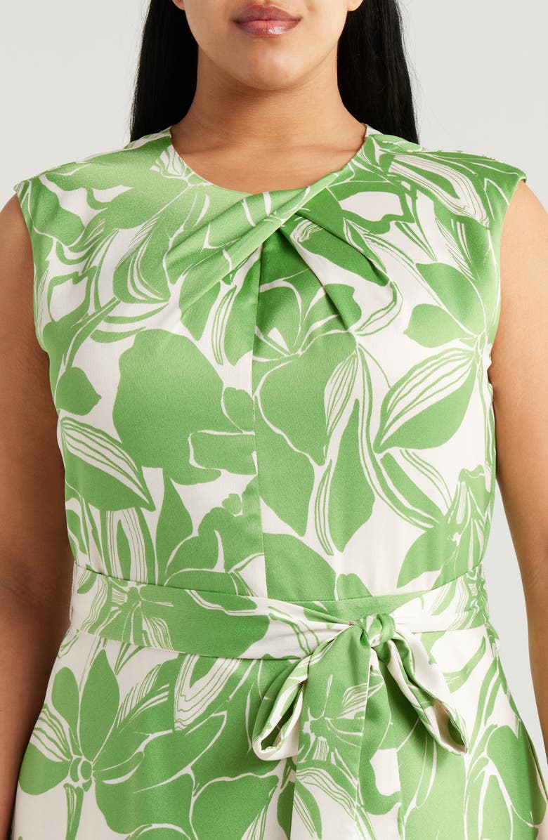 Tahari ASL Floral Cross Neck Sleeveless Midi Dress, Alternate, color,