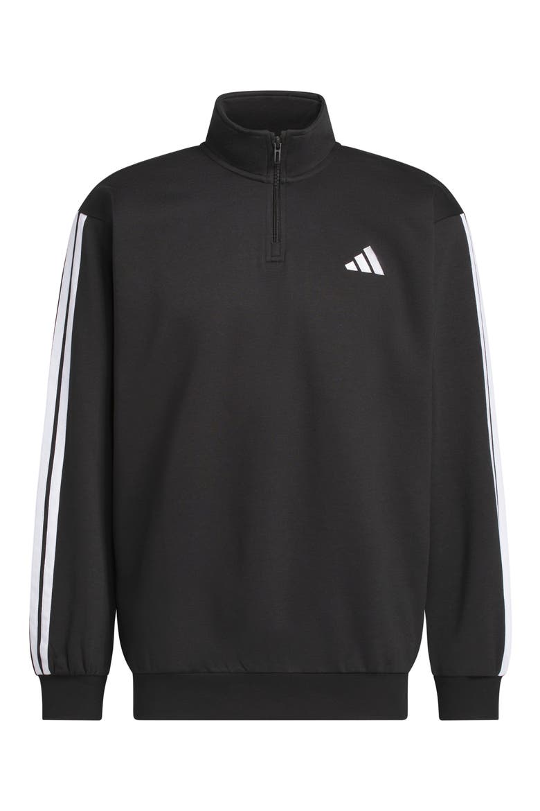 3-Stripes Quarter Zip Fleece Pullover, Main, color, BLACK