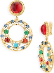 Kenneth Jay Lane Cabochon Crystal Drop Hoop Earrings