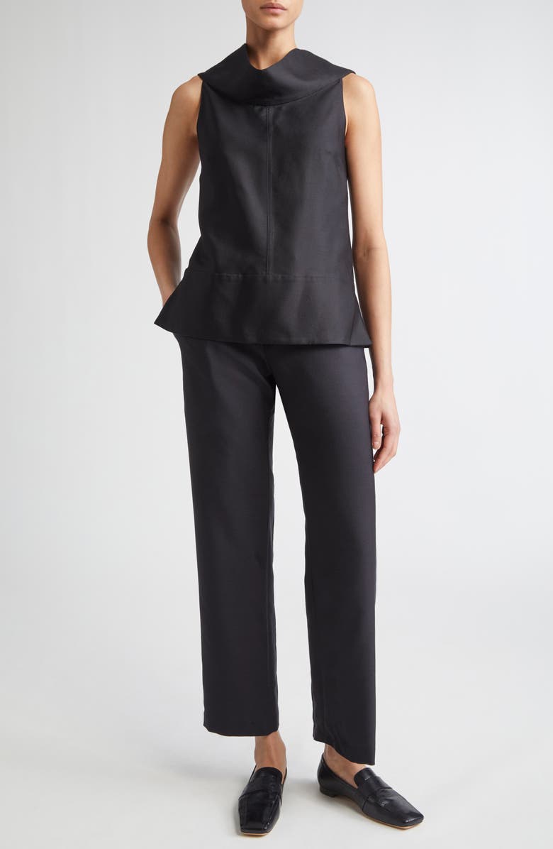 Brandon Maxwell The Bowie Wool & Silk Draped Top, Alternate, color, Black