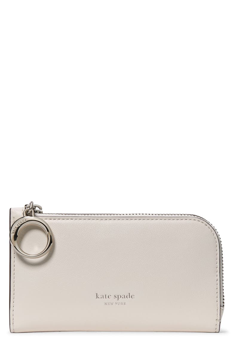 small halo fine grain leather zip wallet, Main, color, CREAM