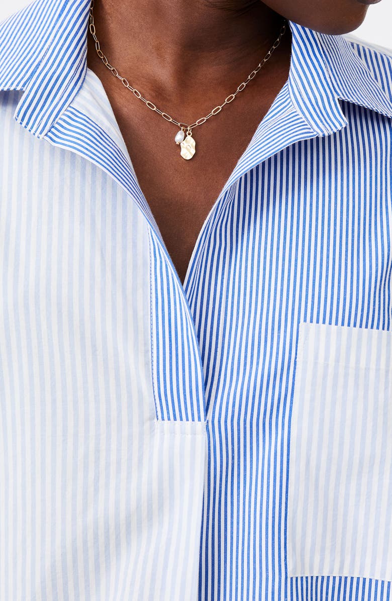 French Connection Mixed Stripe Popover Shirt, Alternate, color, Light Linen Navy