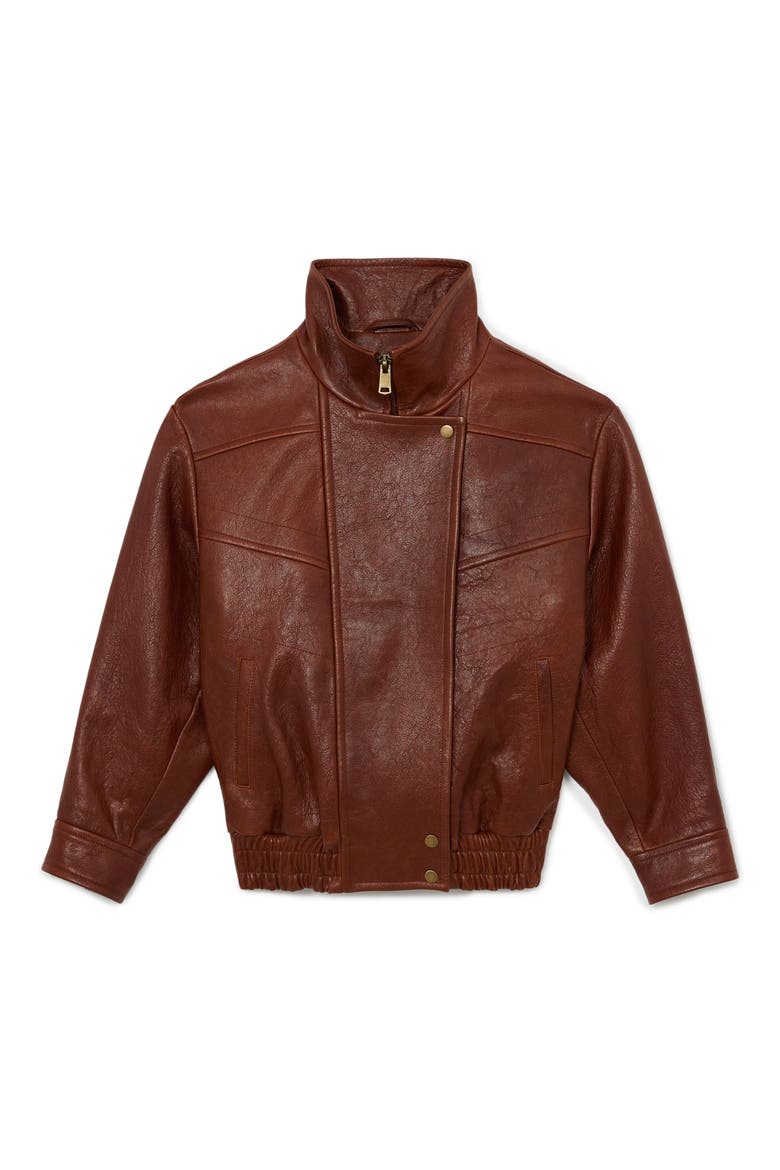 Petra Textured Leather Oversized Jacket, Alternate, color, CHESTNUT BROWN