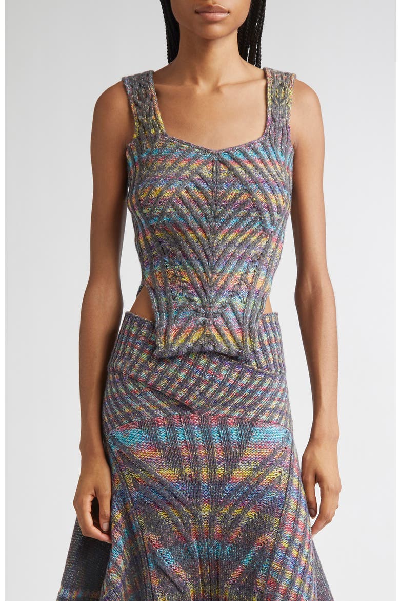 Warrior Corset Mixed Stitch Wool Blend Sweater Tank, Main, color, GREY/ RAINBOW