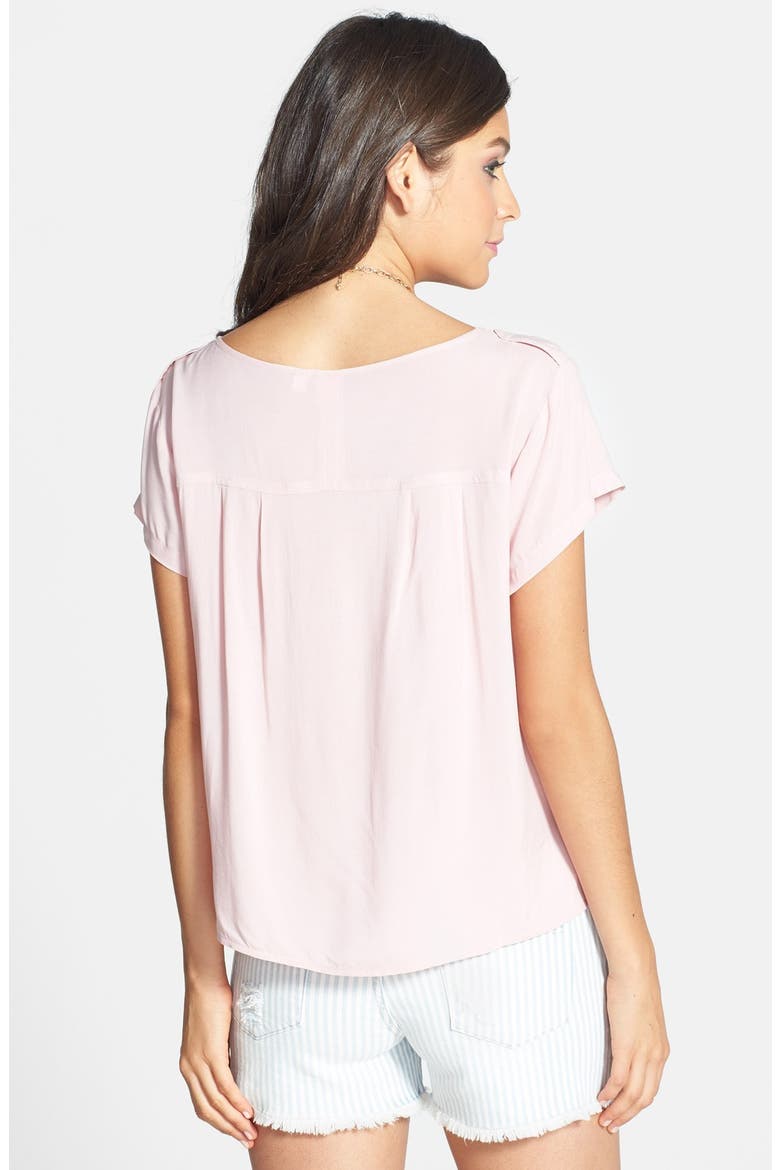 Back Pleat Woven Tee, Main, color, MAUVE PALE