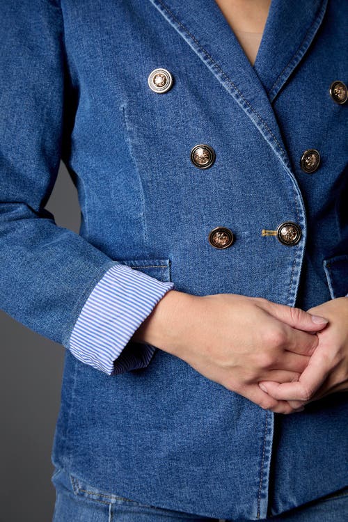 Blue Revival Blake Double Breasted Blazer In Medium Stonewash In Blue