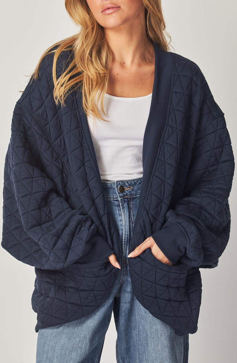 BLUEGREY Quilted Cotton Blend Cardigan Sweatshirt, Main, color, Dark Navy