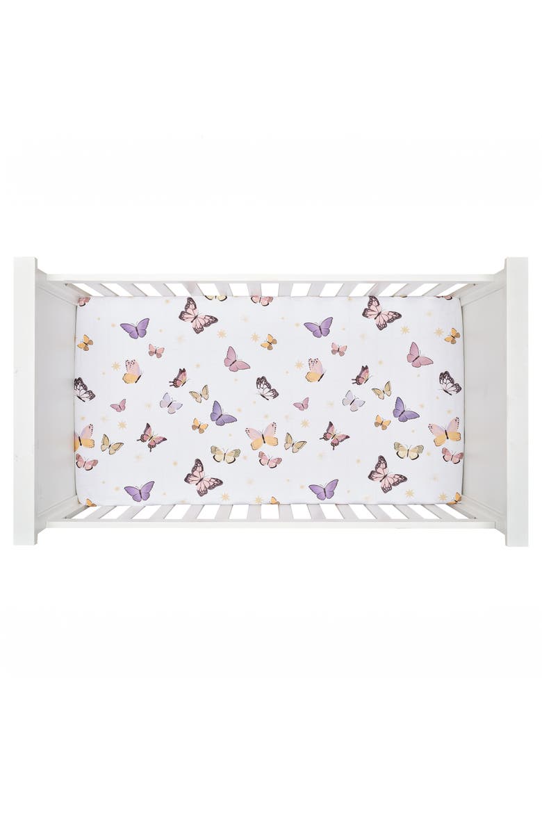 Butterfly Dreams Breathable 100% Cotton Fitted Baby Crib Sheet, Alternate, color, White Multi