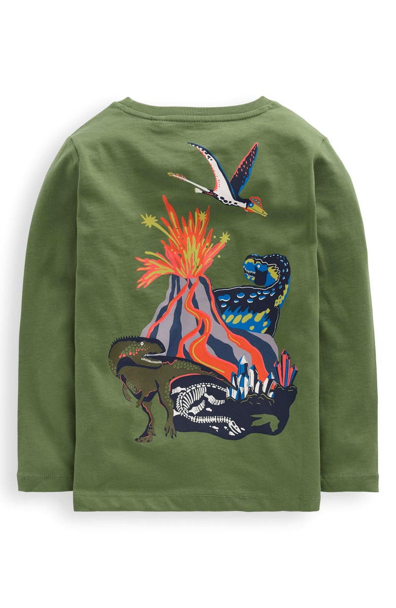 Mini Boden Kids' Dinosaur Long Sleeve Cotton Graphic T-Shirt, Alternate, color, Green