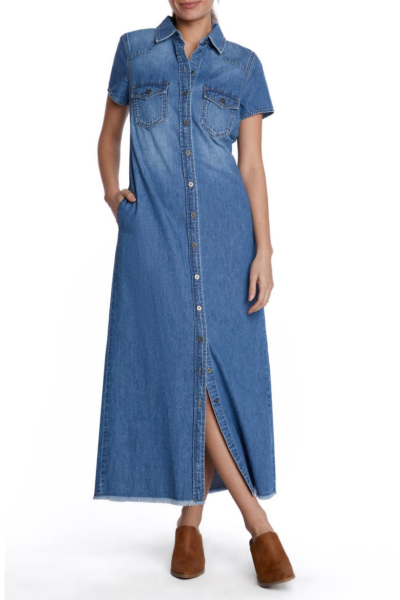 Denim Maxi Shirtdress, Main, color, MONTEREY BLUE