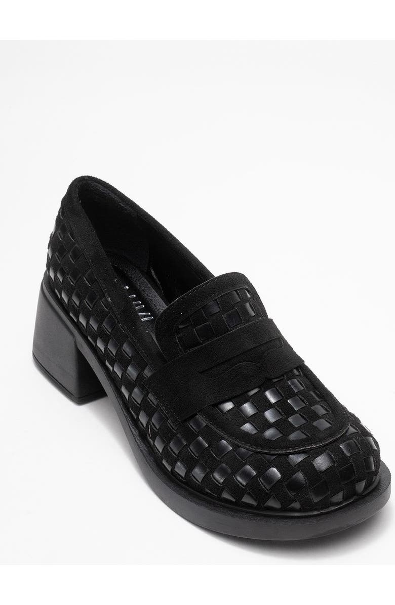 Prologue Shoes Marlon Woven Block Heel Loafer, Main, color, Black Faux Leather