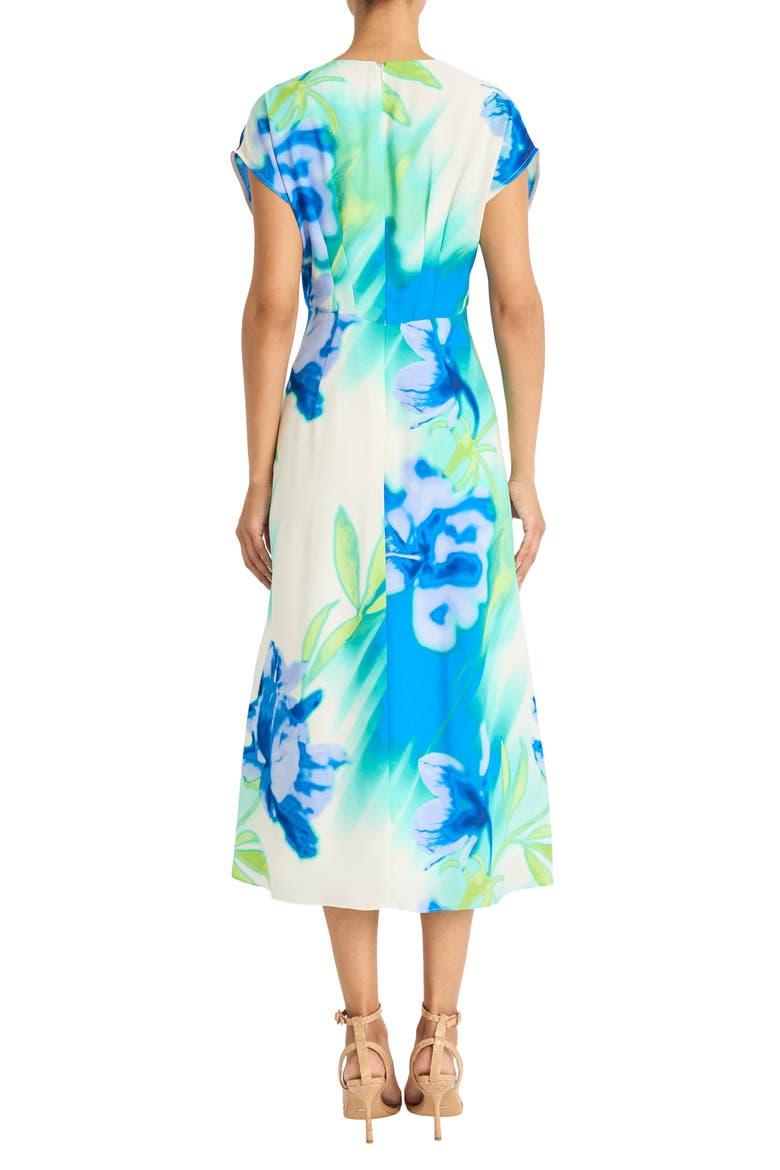 Print V-Print Midi Dress, Alternate, color, IVORY/ BLUE