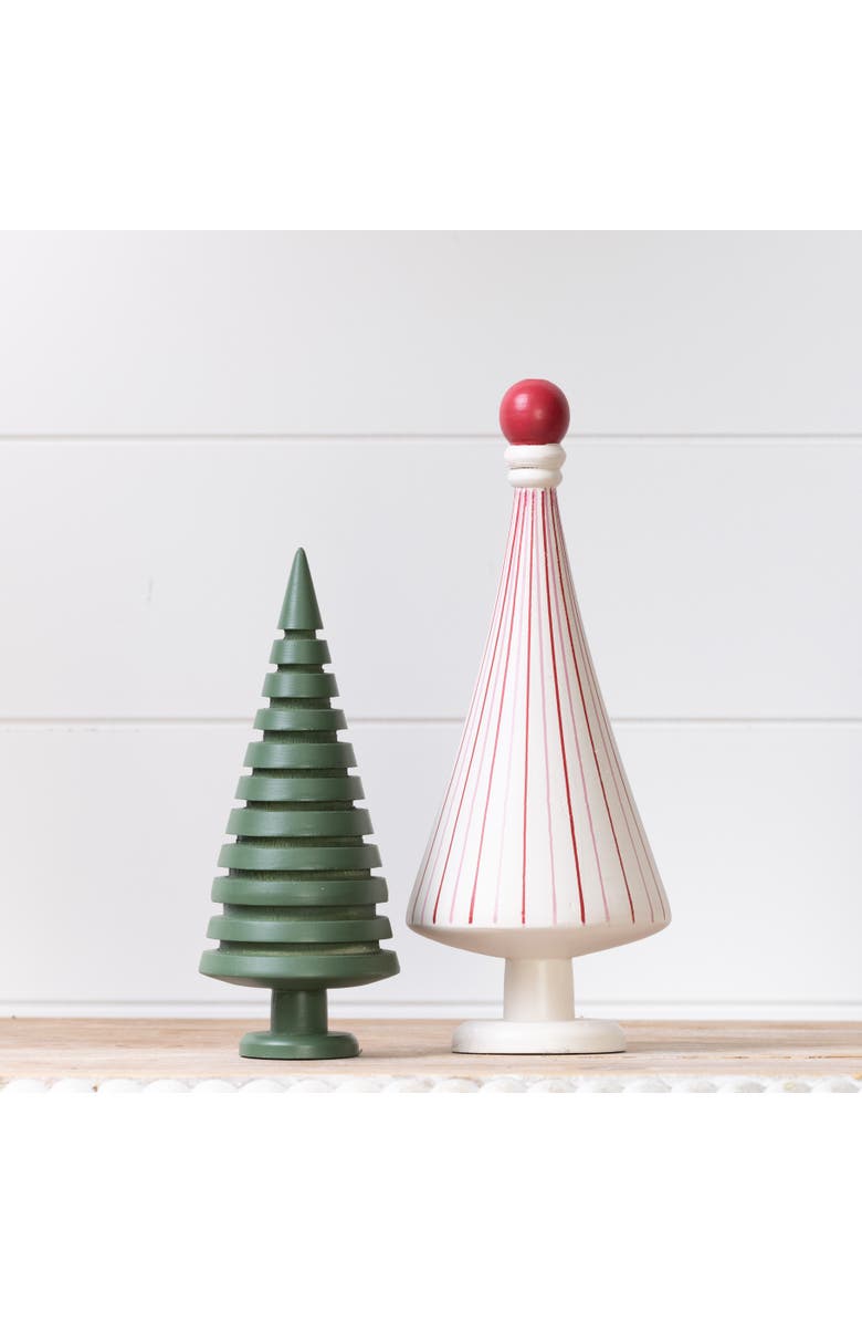 Transpac Multicolor Wood Carved Striped Christmas Tree Set of 2 Decorative, Alternate, color, 