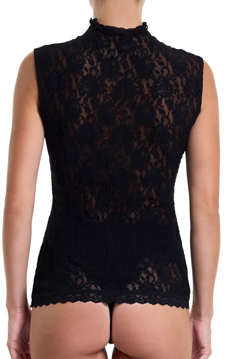 Hanky Panky Sig Mock Neck Sheer Lace Top, Alternate, color, Black