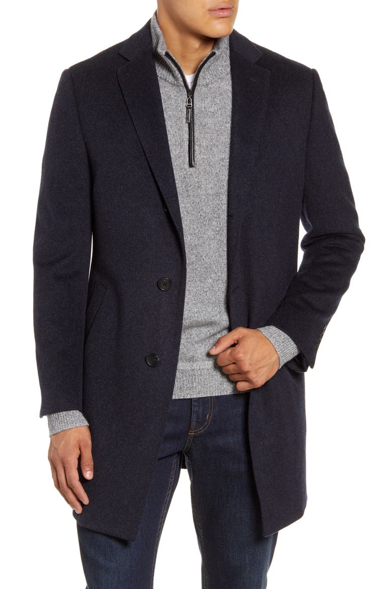 Taylor Trim Fit Overcoat, Main, color, NAVY BLAZER HEATHER