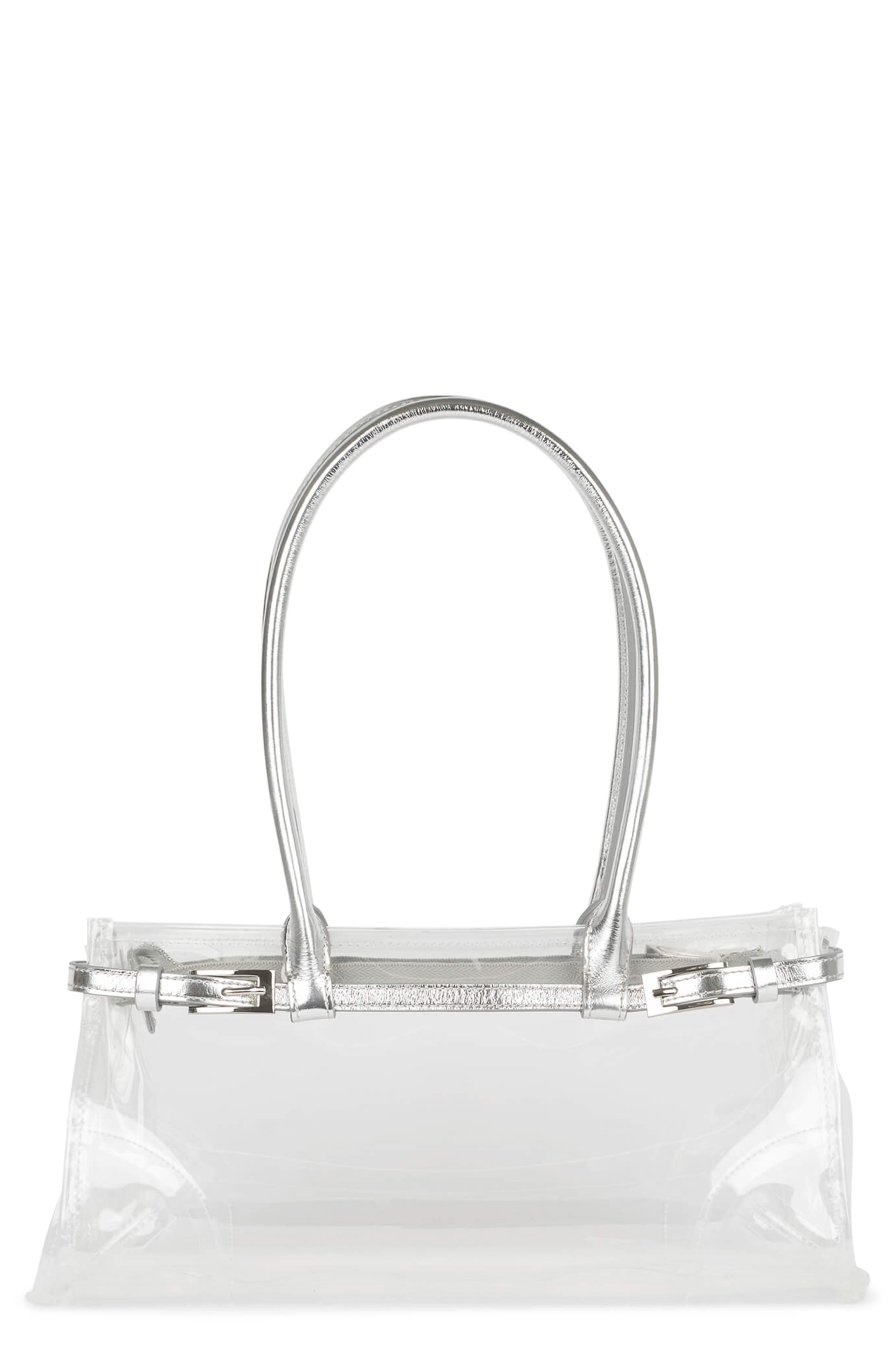 Pesky-V Clear Leather Baguette, Main, color, CLEAR