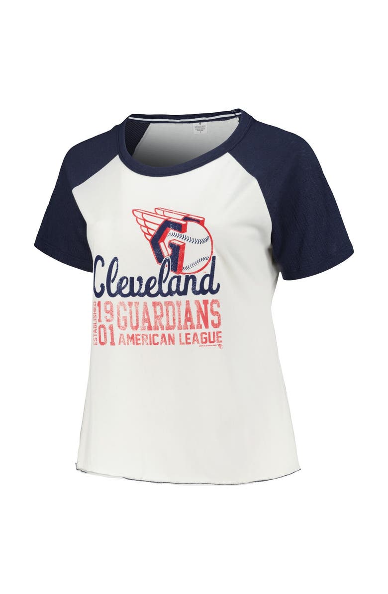 SOFT AS A GRAPE Women's Soft as a Grape White Cleveland Guardians Plus Size Baseball Raglan T-Shirt, Alternate, color,