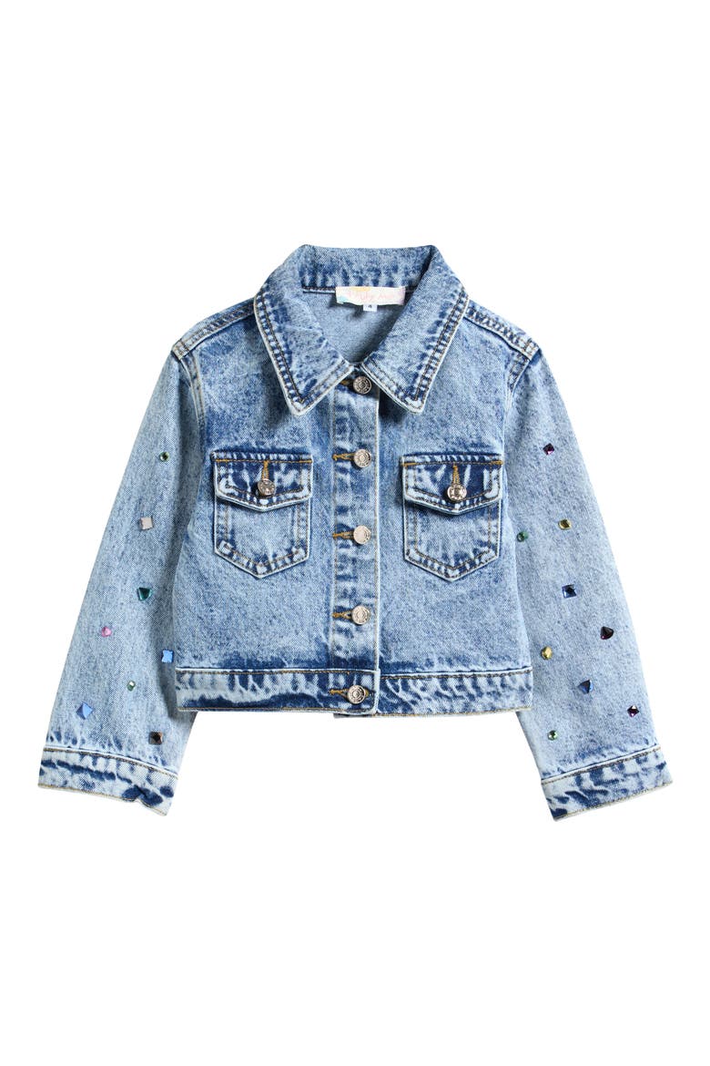 Kids' Bejeweled Denim Jacket, Main, color, LIGHT INDIGO MULTI JEWEL