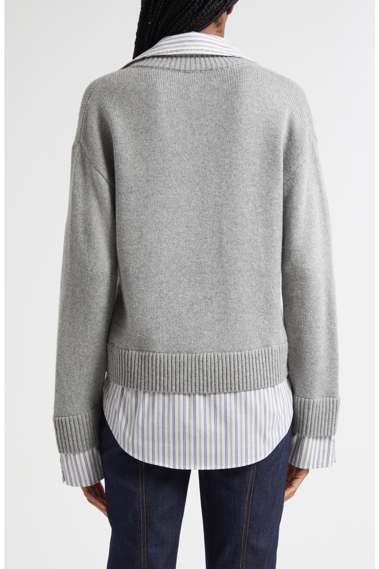 Megan Mixed Media Pullover Sweater, Alternate, color, HEATHER GREY/ BLUE STRIPE