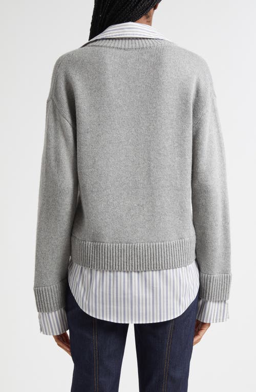 Cinq À Sept Megan Mixed Media Pullover Sweater In Gray