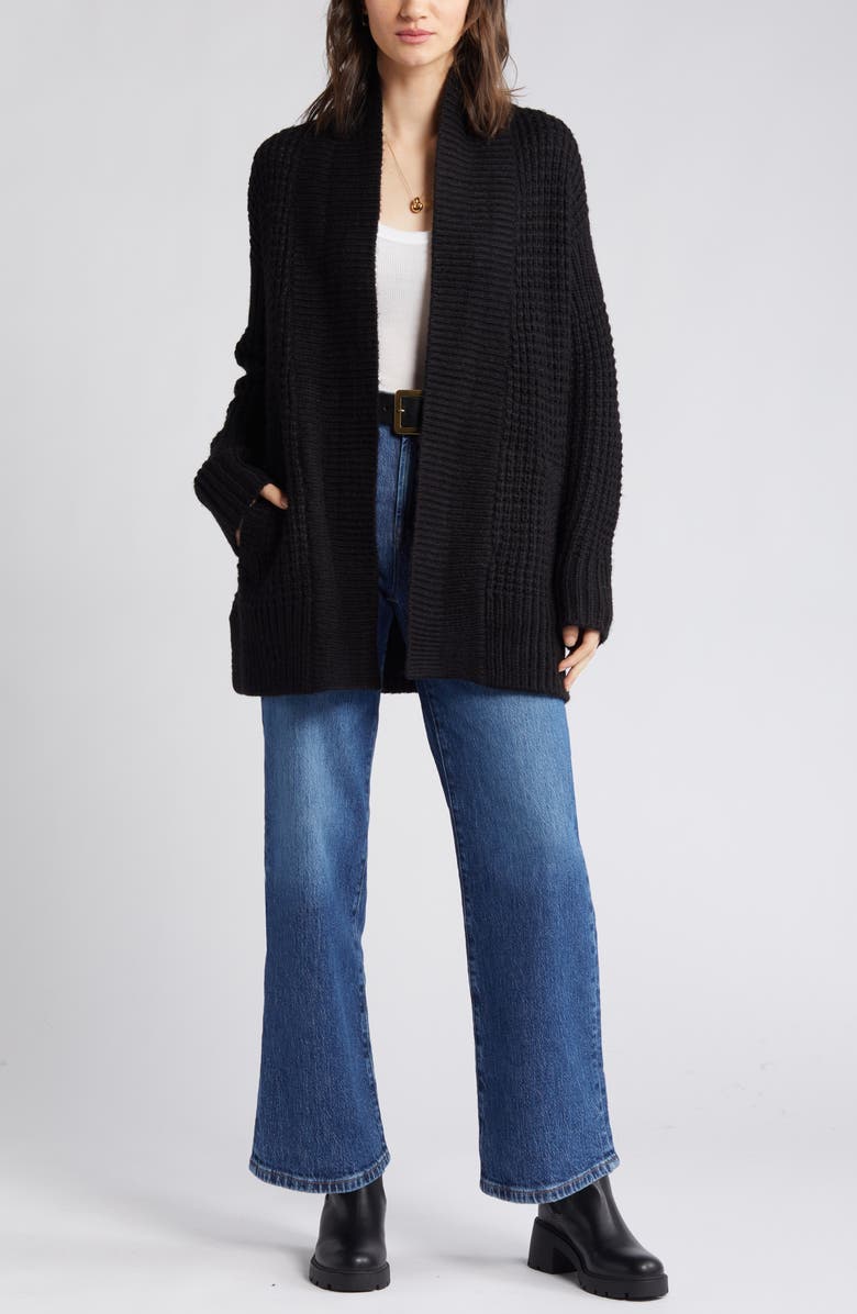 Caslon<sup>®</sup> Oversize Open Front Waffle Knit Cardigan, Main, color,