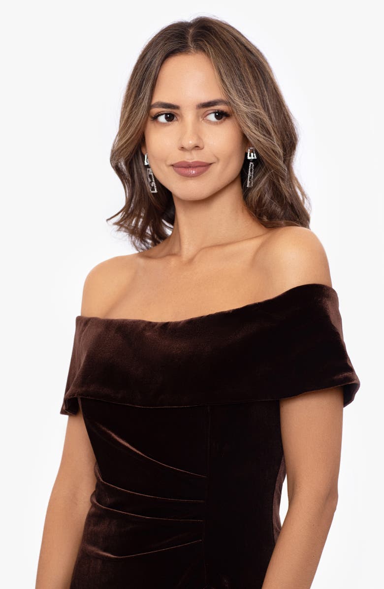 Xscape Evenings Off the Shoulder Velvet Gown, Alternate, color, 
