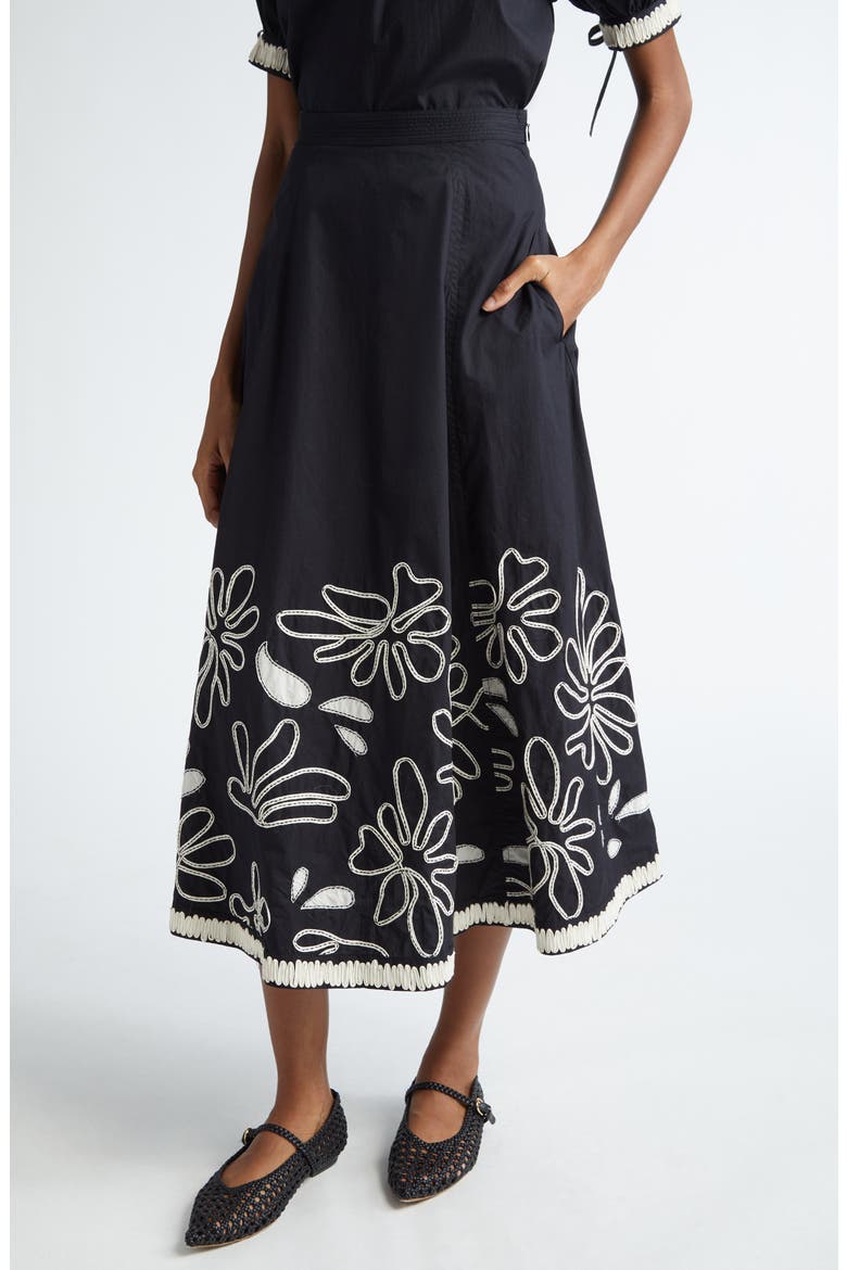 Layla Floral Cotton Maxi Skirt, Alternate, color, RAVEN