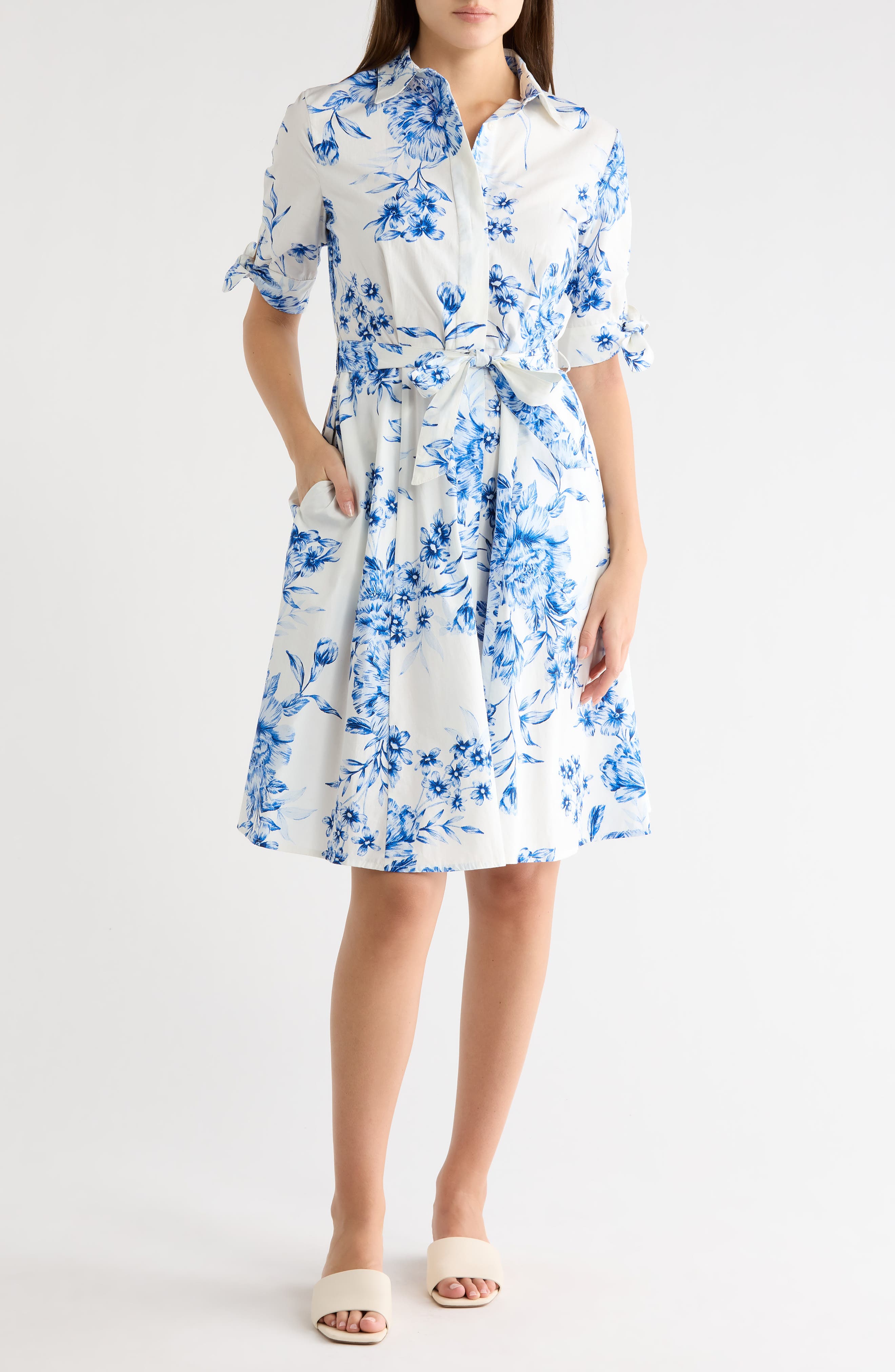 Calvin Klein Floral Short Sleeve Cotton Shirtdress